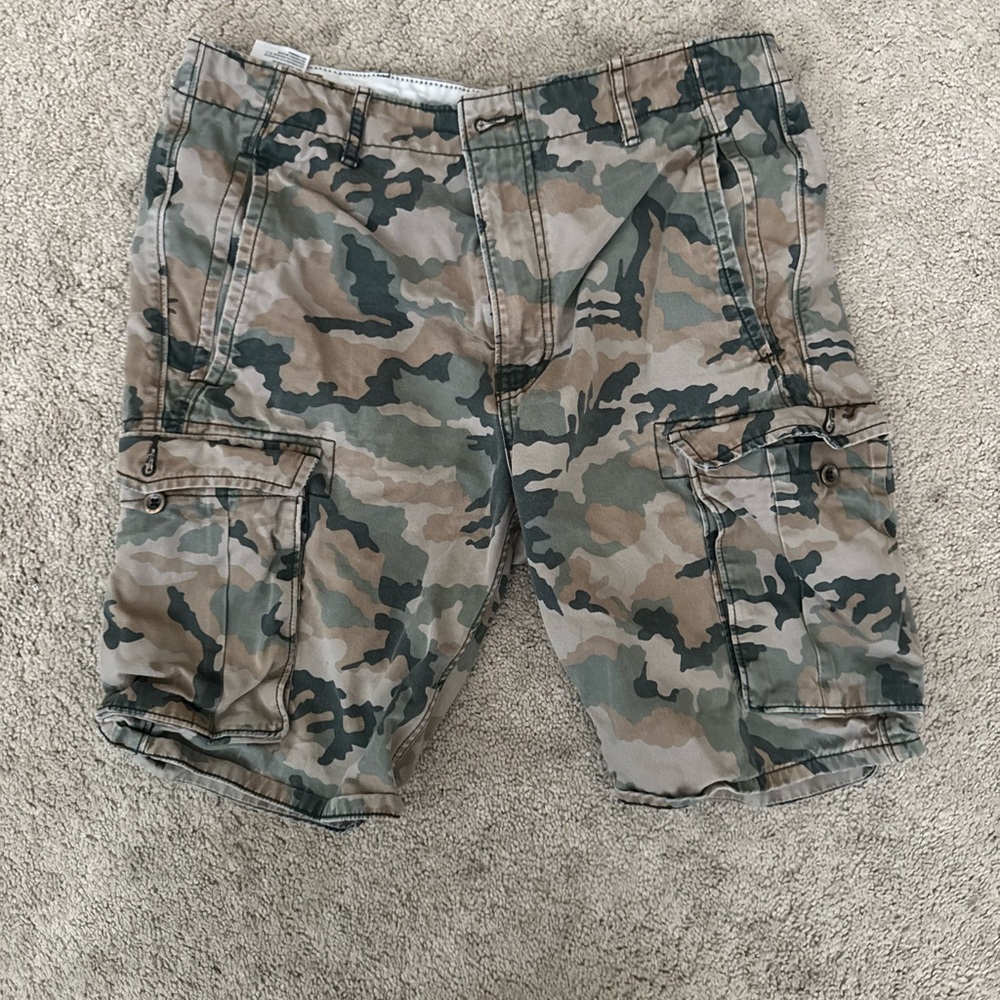 Levi's Green and Brown Cargo Shorts with Camouflage Design